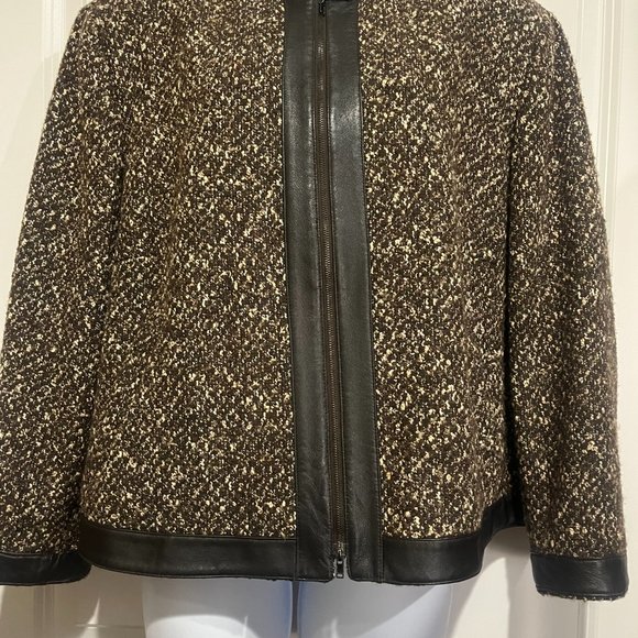 Jones New York WOOL BLEND JACKET with GENUINE LEATHER TRIM - SIZE 22WP - Picture 6 of 8